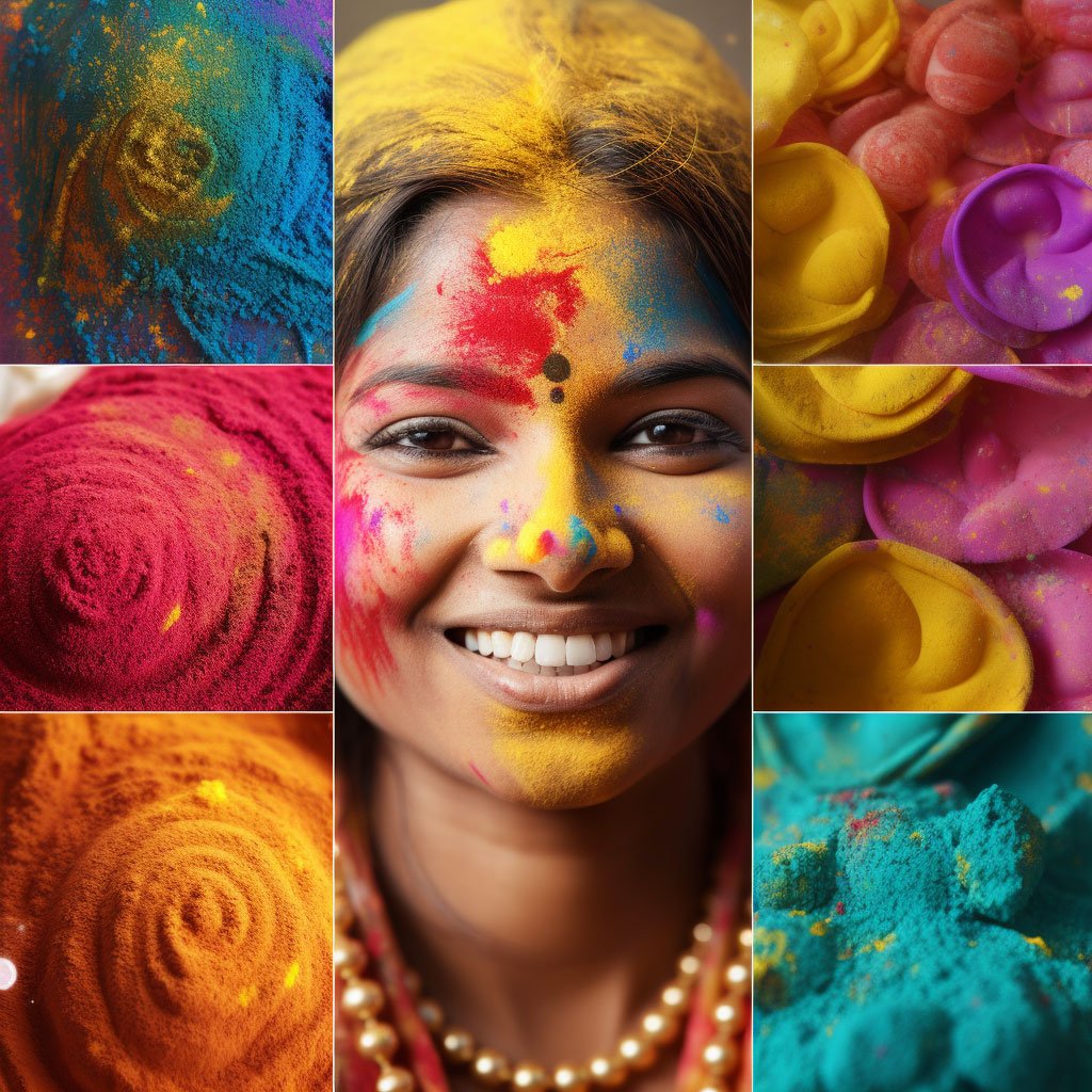 A collage of images showcasing various Indian festivals like Holi, Diwali, or Navratri. 