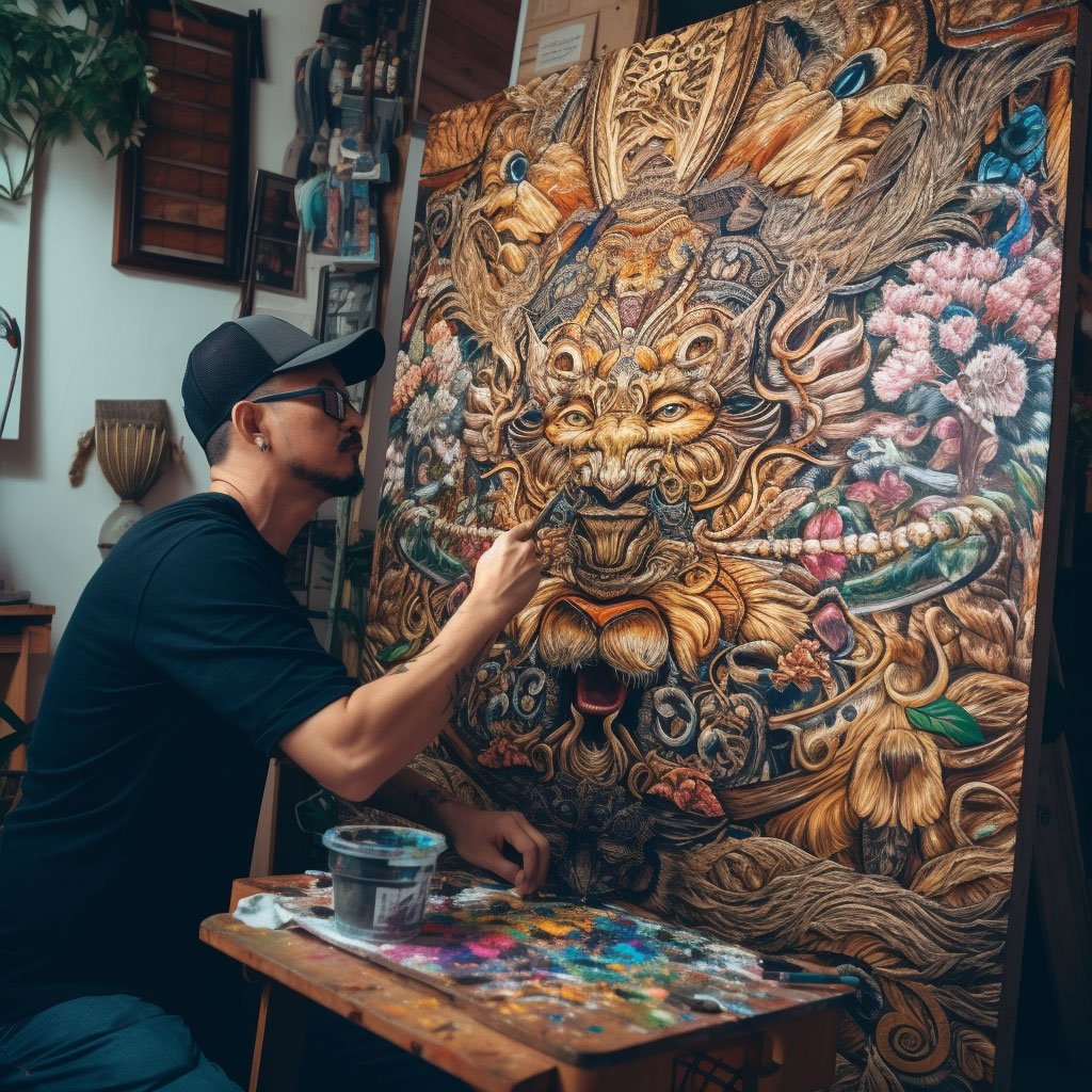 An artist using traditional techniques to create a modern artwork, showcasing the fusion of heritage and innovation.