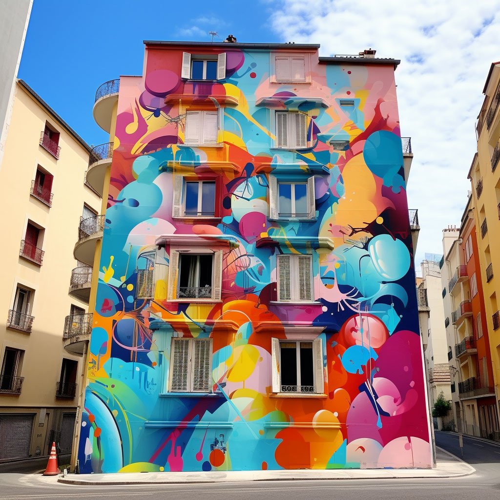 A colourful street art mural in Paris or Marseille.