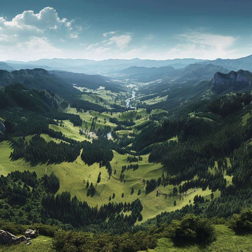 A panoramic shot of Germany's diverse landscapes, possibly featuring the Black Forest or the Alps.