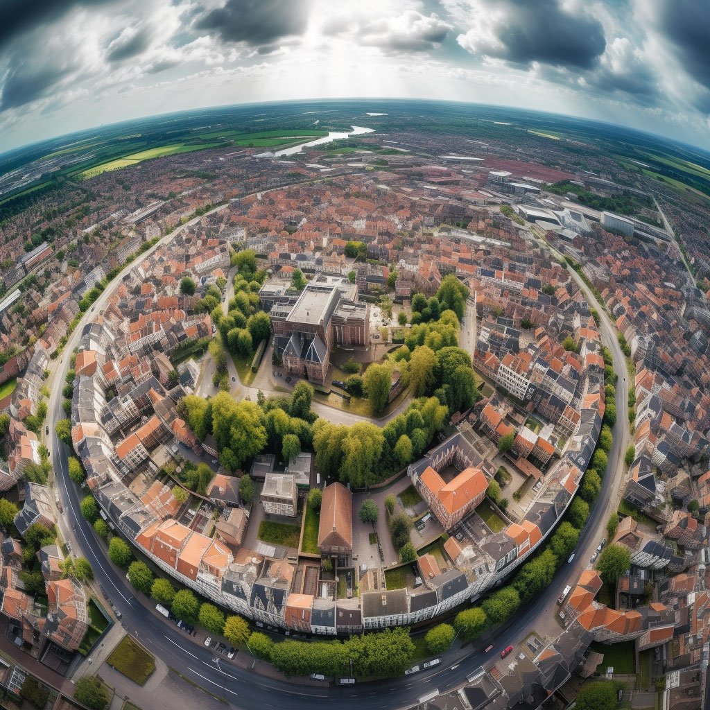 A panoramic shot of the Delft cityscape.