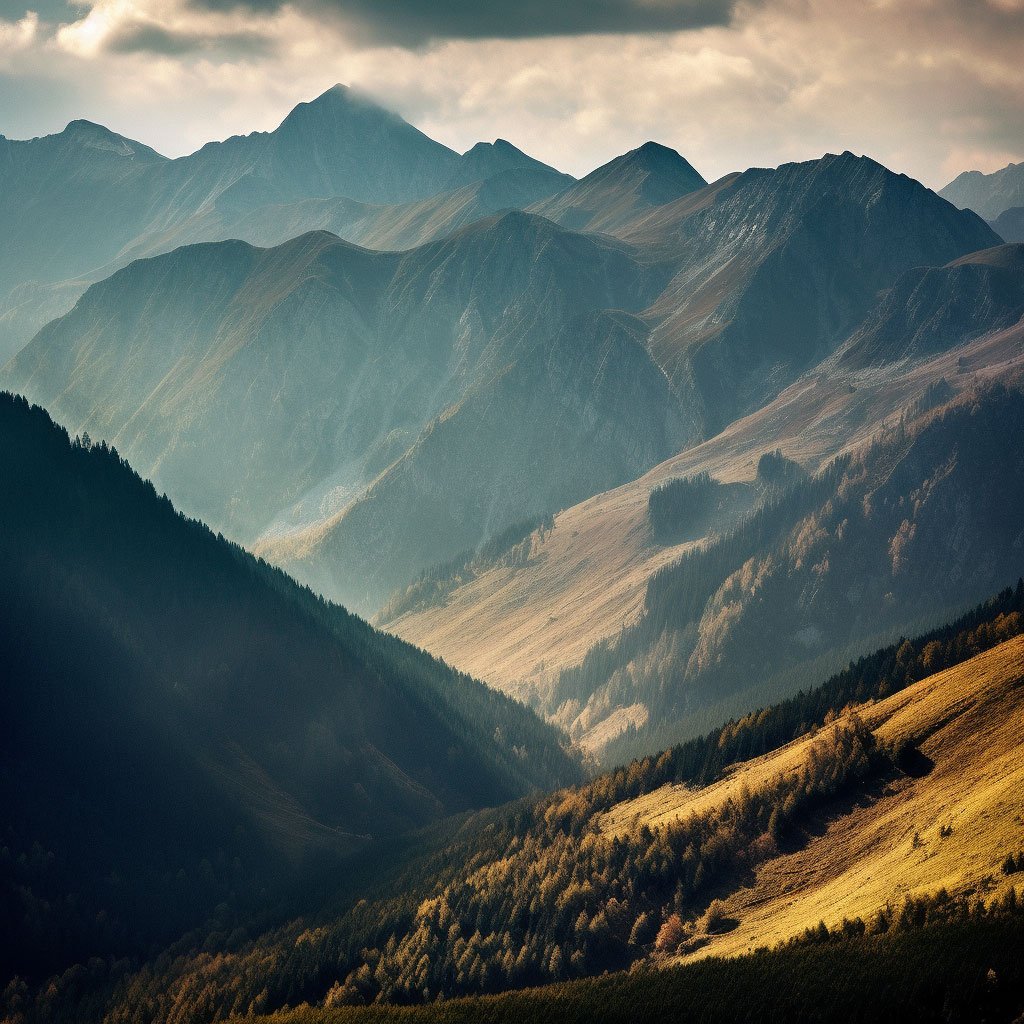 A panoramic view of the Carpathian Mountains with their majestic peaks.