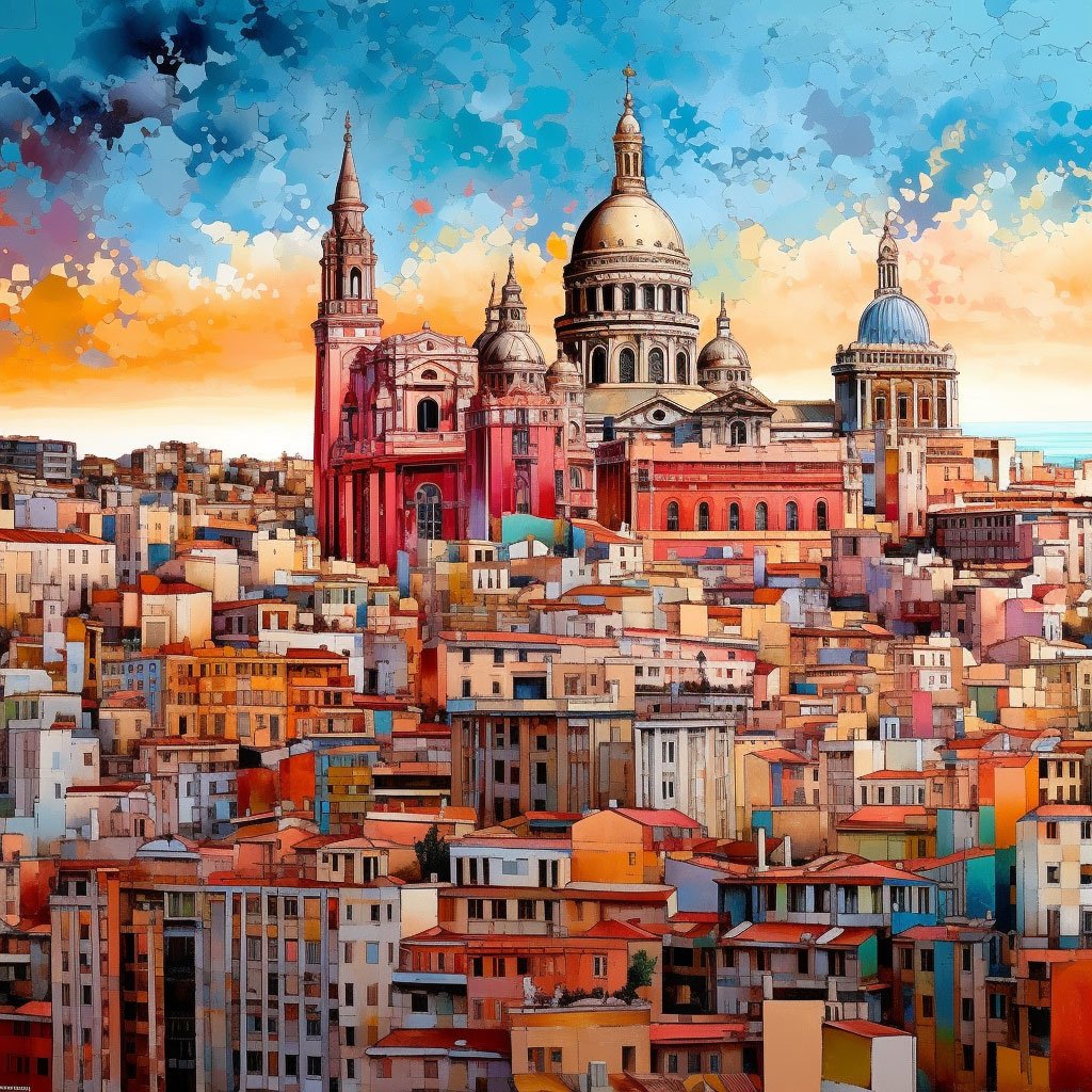 A panoramic view of the artistically vibrant cityscape of Paris or Marseille.