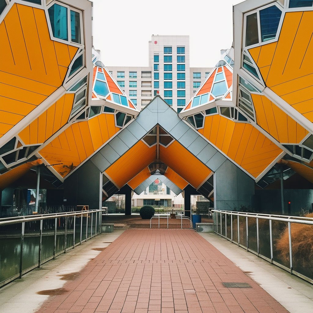 A photo of the unique architecture in Rotterdam, like the Cube Houses or the Floating Pavilion.