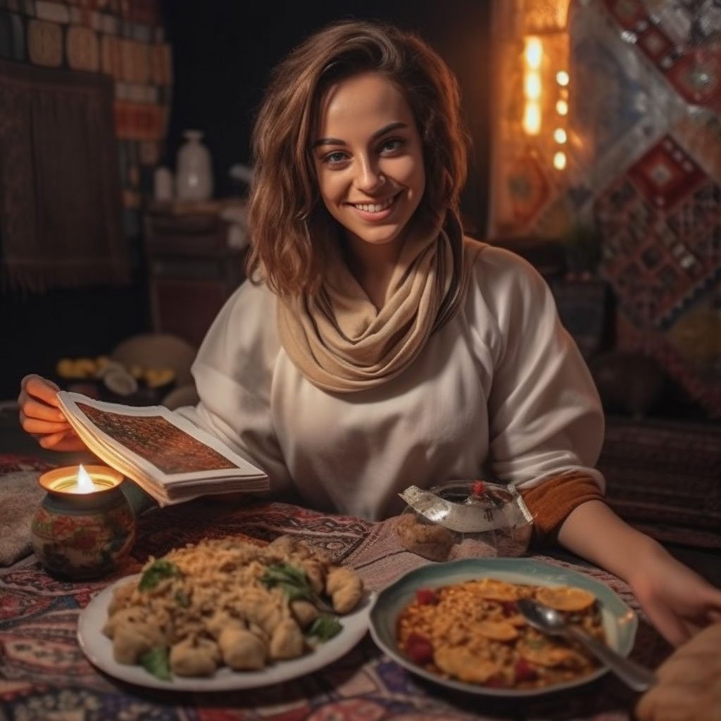 A picture of you enjoying a meal at a local restaurant, or even cooking an Egyptian dish, to give the post a personal touch.
