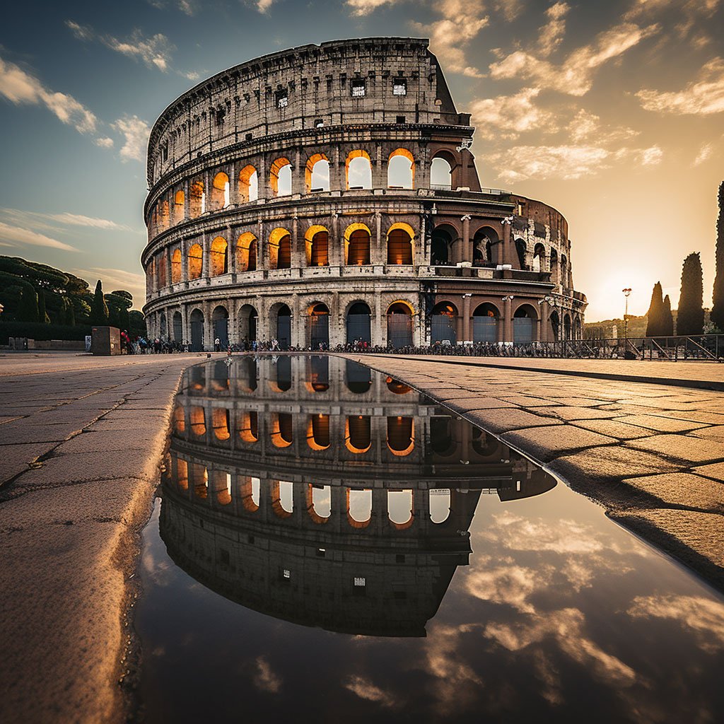 A striking shot of the Colosseum reflecting its architectural grandeur and historical significance.