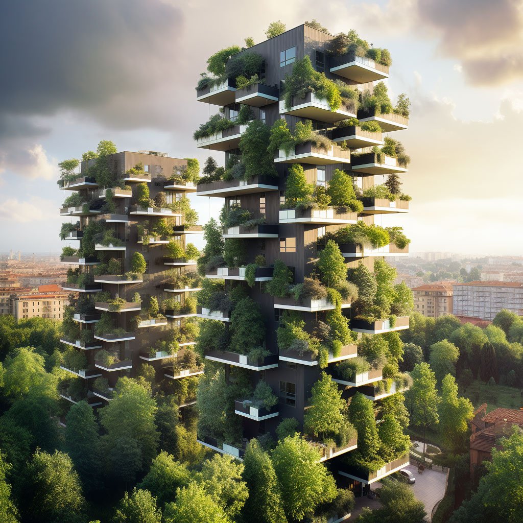 A stunning photograph of the Bosco Verticale skyscrapers, an epitome of modern Italian design.