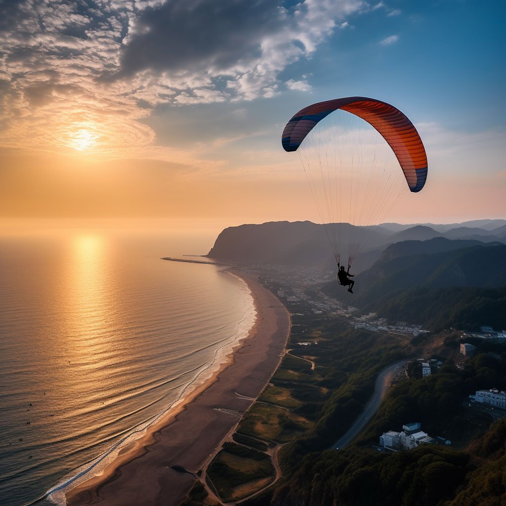 An exhilarating snapshot of someone paragliding over South Korea's stunning landscapes or catching a wave at Yangyang beach.