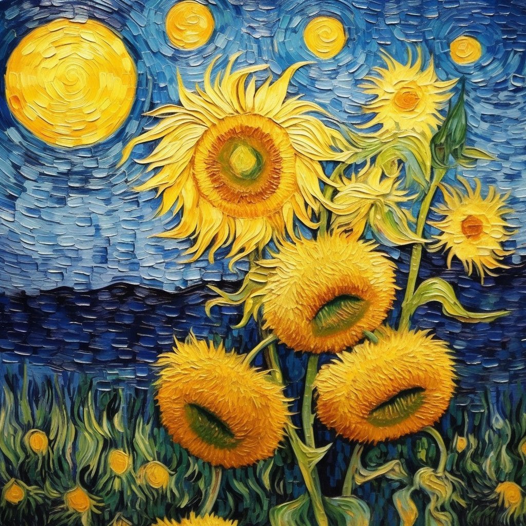 An image of "Sunflowers" or "Starry Night" by Van Gogh.