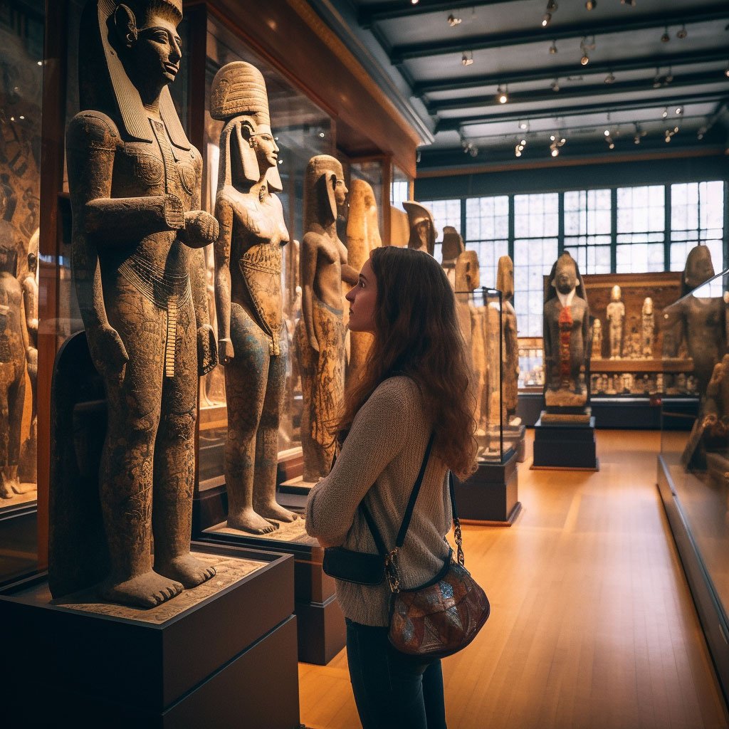 An image of you inside the Egyptian museum, perhaps studying an exhibit, can add a personal touch to the blog post. 