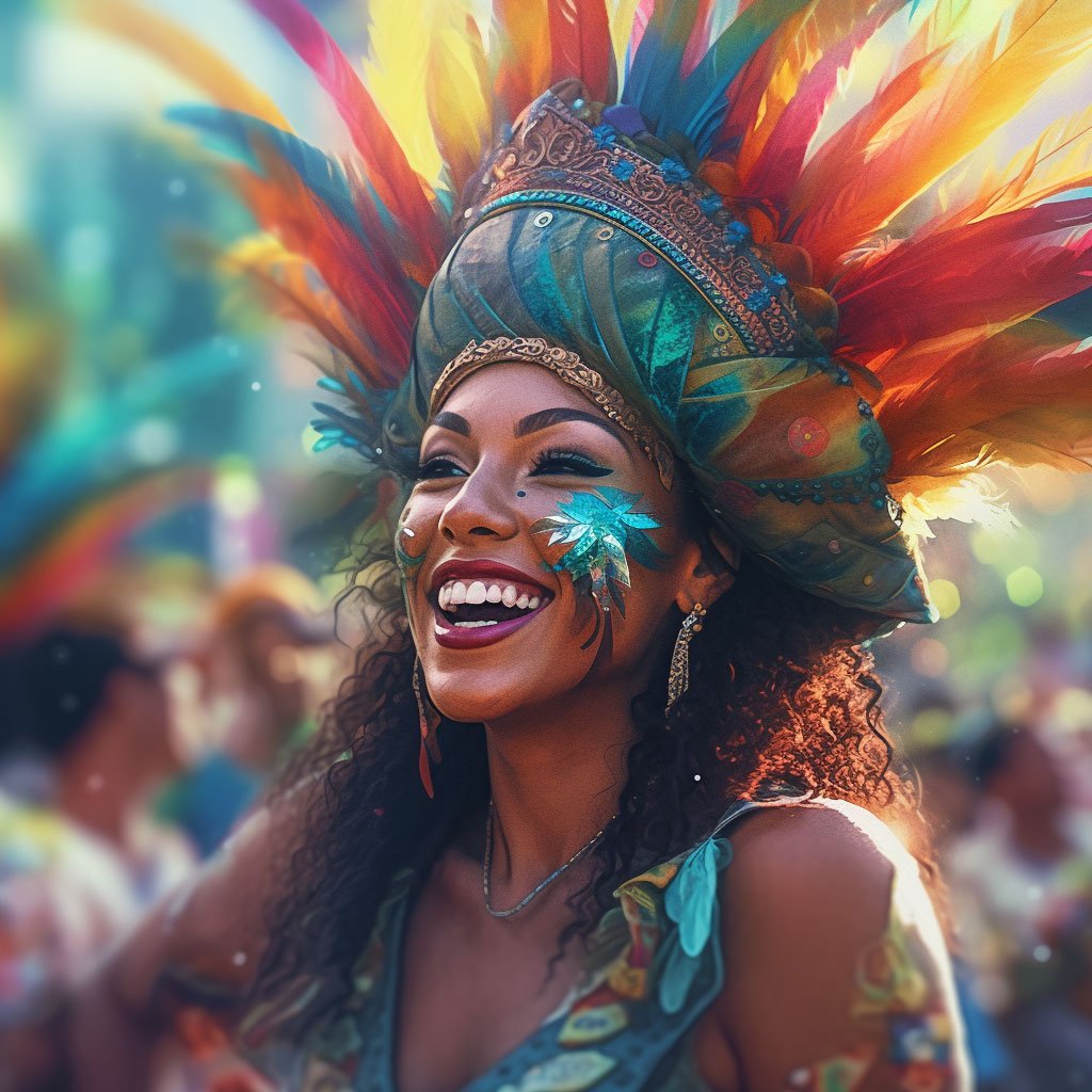 An image of you participating in the festivities, perhaps wearing a costume, dancing at a street party, or enjoying the Samba Parade.