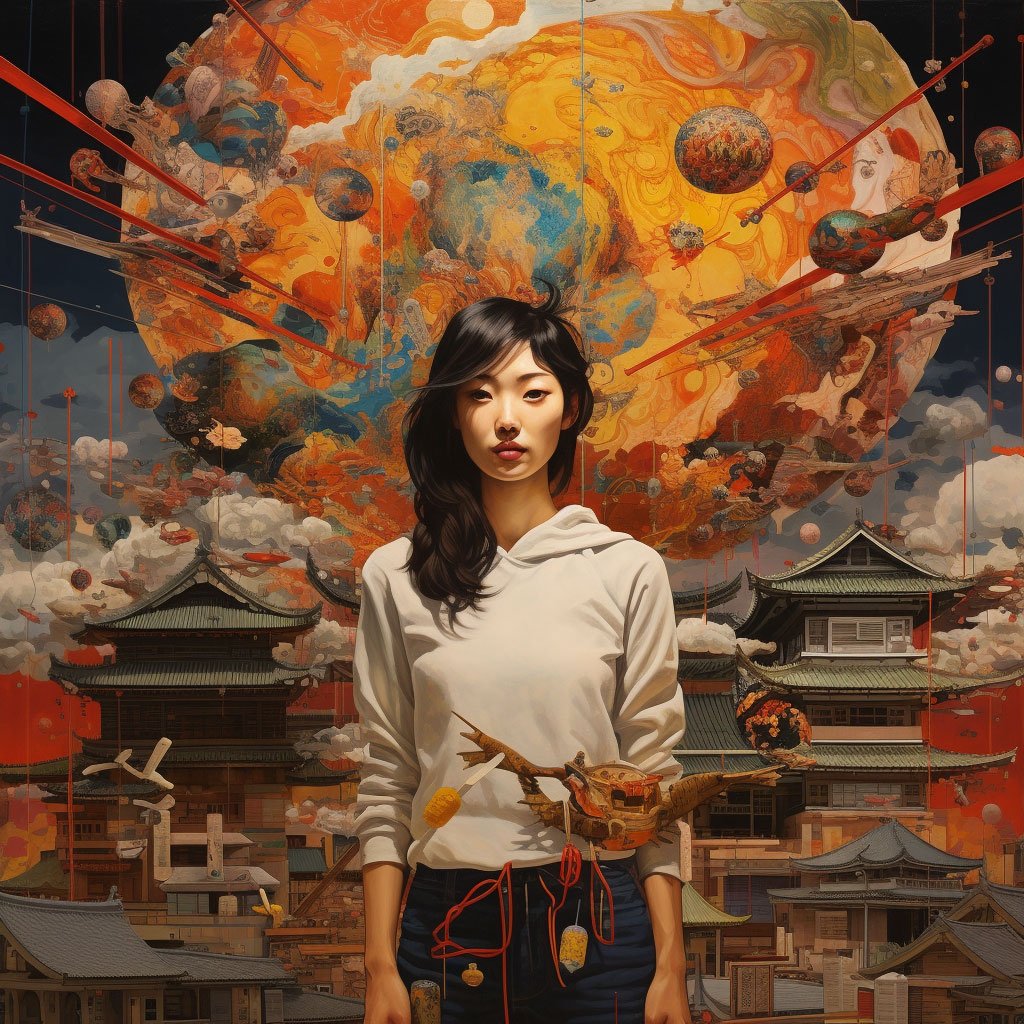 An impressive piece of contemporary Korean artwork or a captivating collage of images showcasing a variety of Korean art styles and scenes.