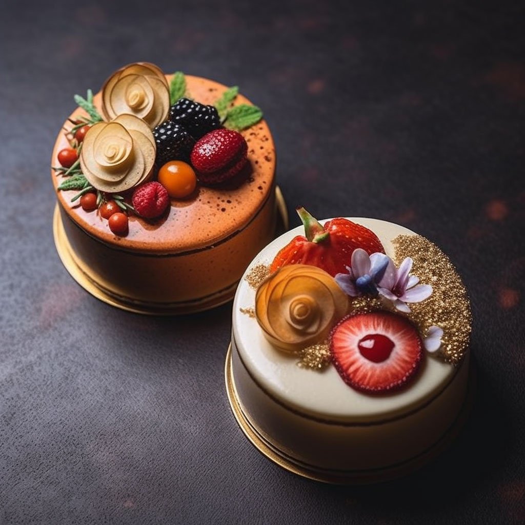 Mouthwatering close-ups of these two desserts, with their textures and garnishes clearly visible.