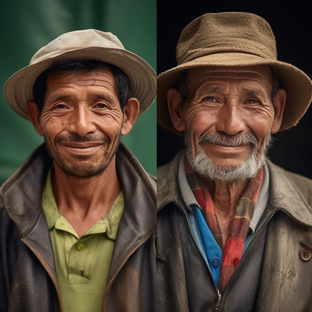Portraits of Colombian coffee farmers, preferably in the field, showing the human face behind the coffee production.