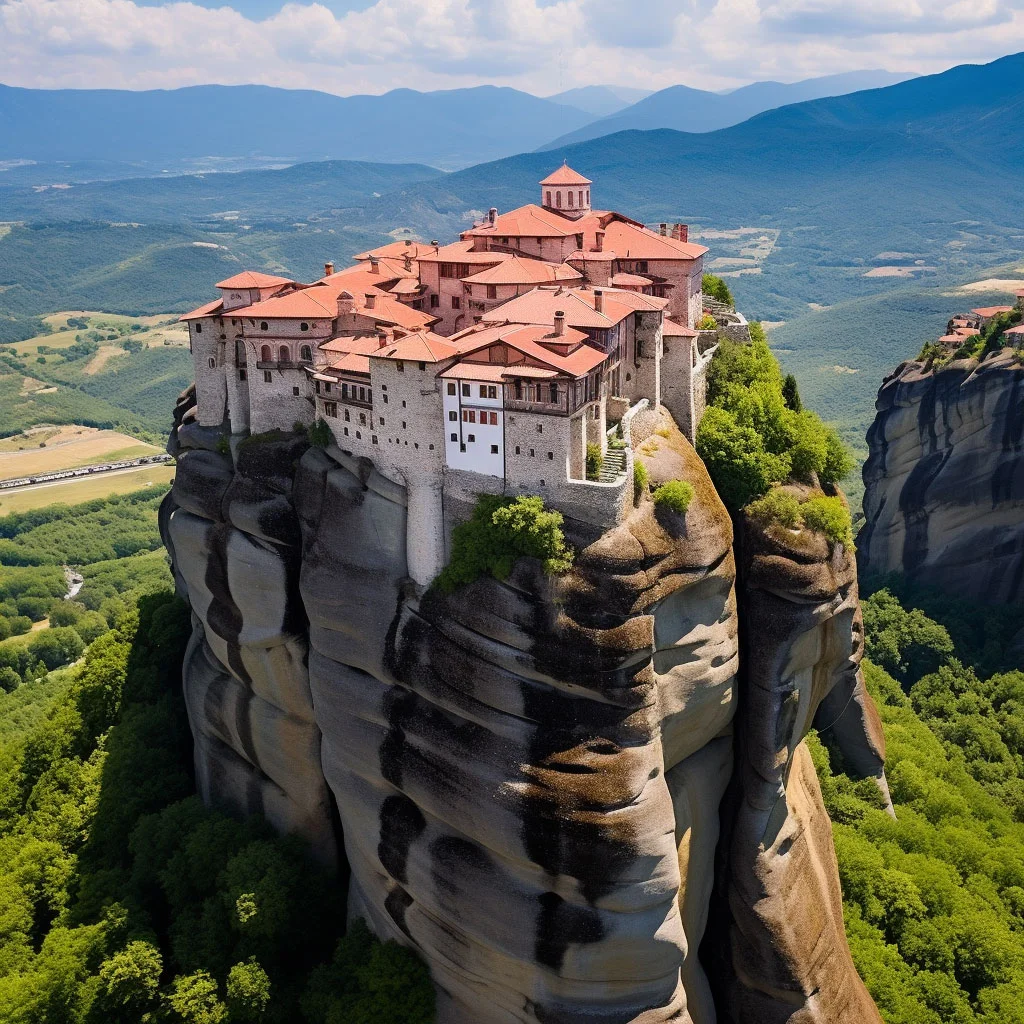 The Meteora monasteries, perched on top of towering rock formations.