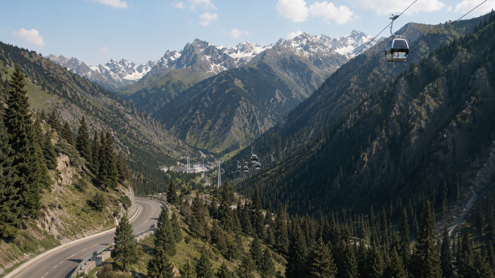 Mountain escape near Almaty with slopes, clean air, and city escape atmosphere.