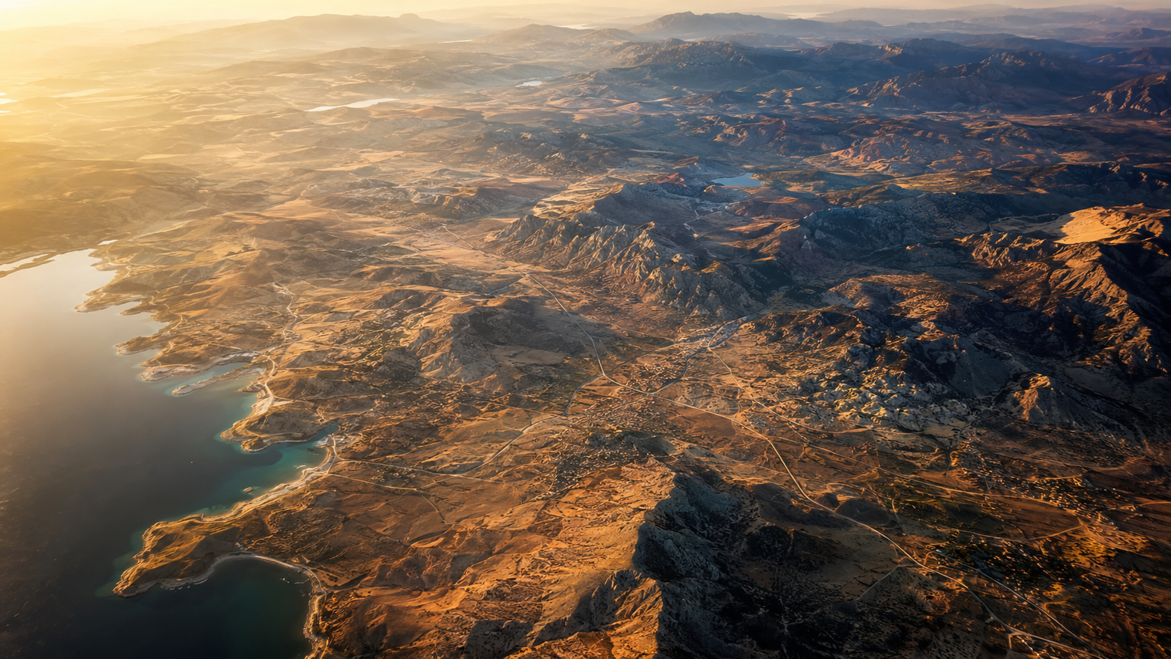 Anatolian civilizations: Aerial landscape of Anatolia showing mountains, coast, and ancient trade route scenery