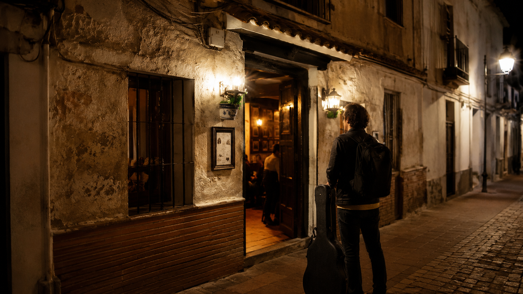 Traveler choosing a small authentic flamenco venue in Spain