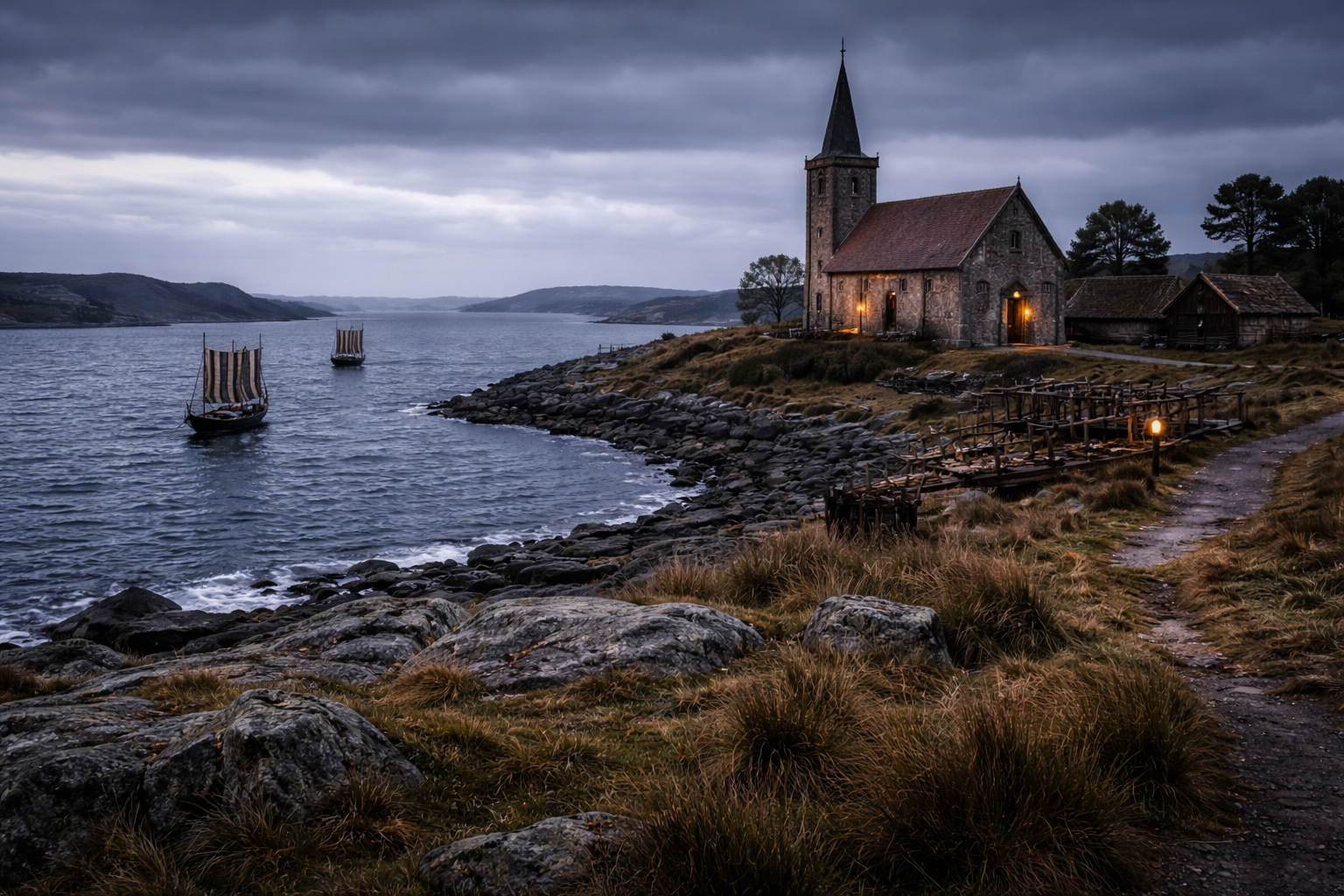Coastal royal-site landscape in Avaldsnes showing strategic maritime power.