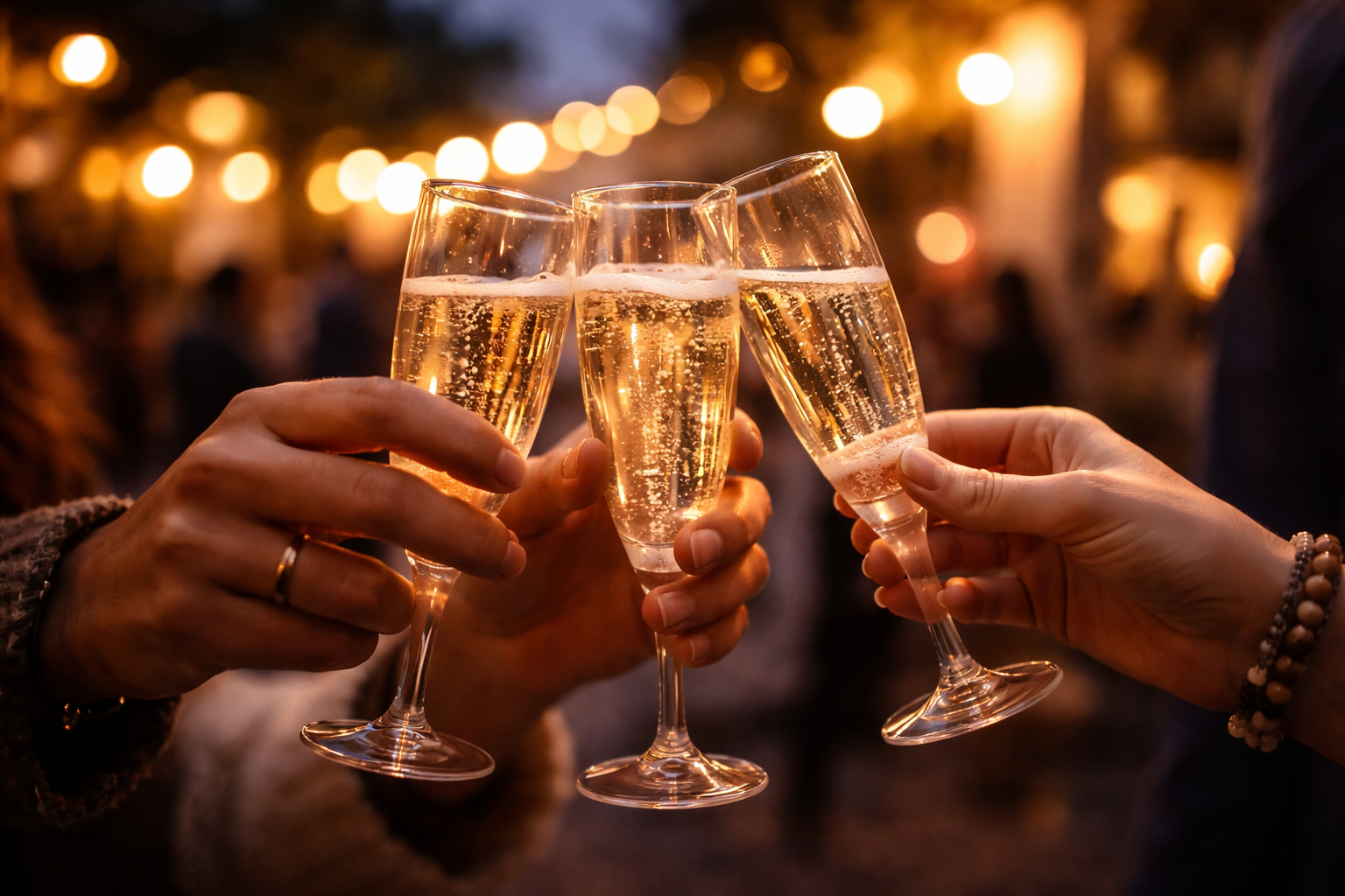 Close-up of a cheerful toast during a French celebration.
