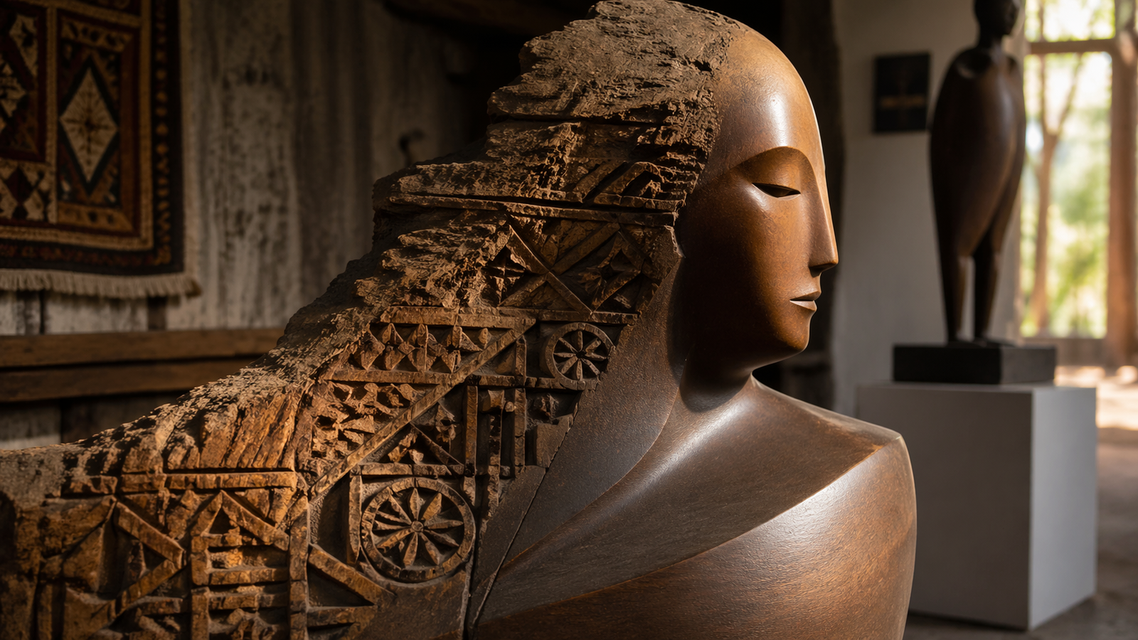 Romanian folk carving visually transformed into modern sculptural form.