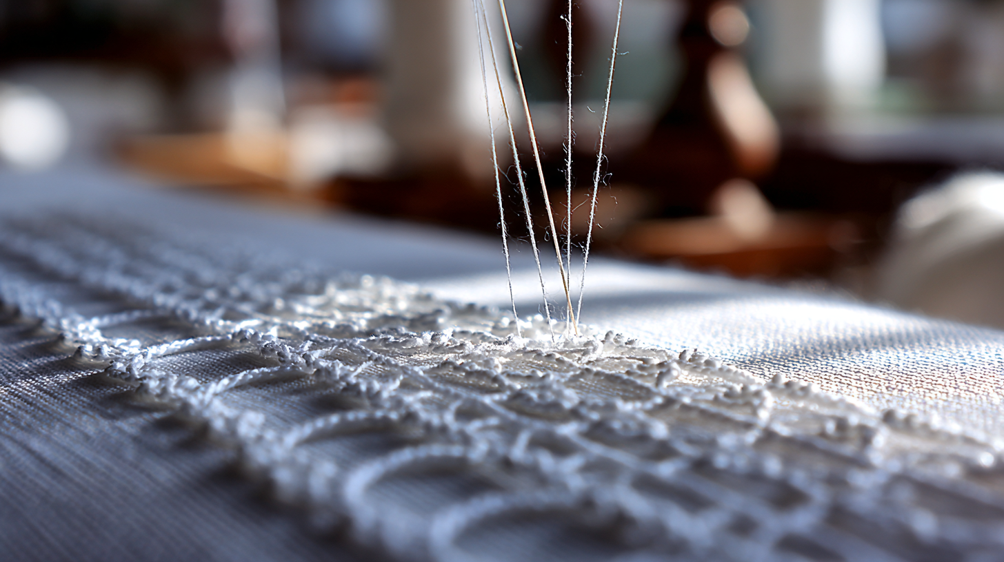Close-up of delicate Burano lace being stitched.