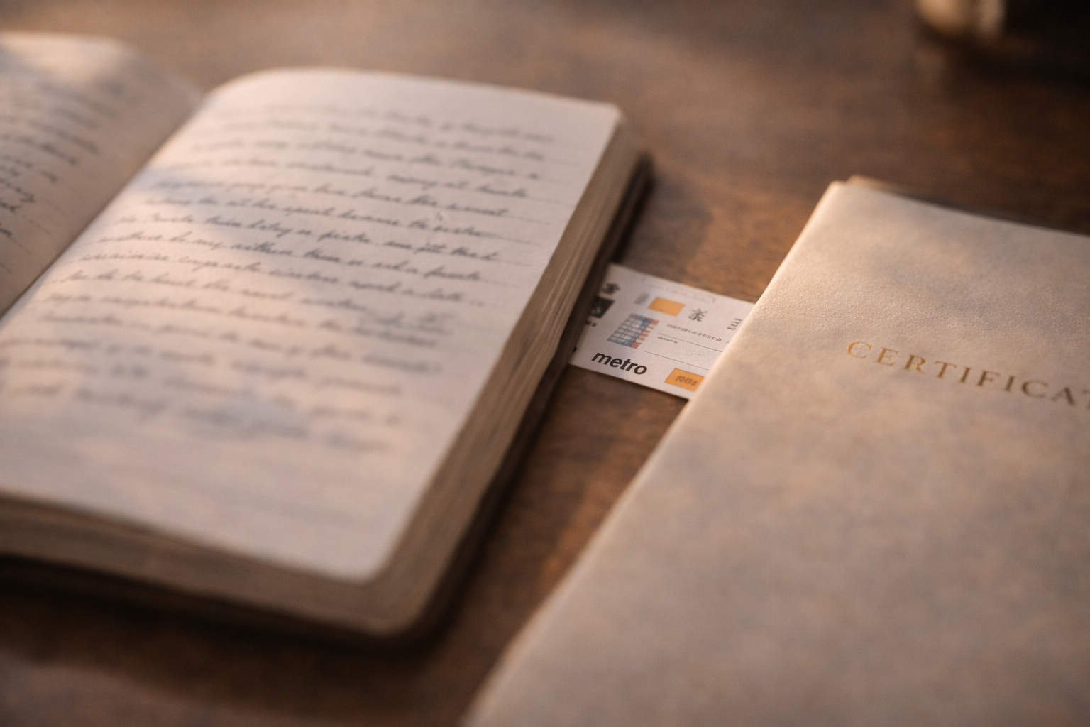 Study Abroad in France: Close-up of a notebook and study mementos symbolizing lasting progress.