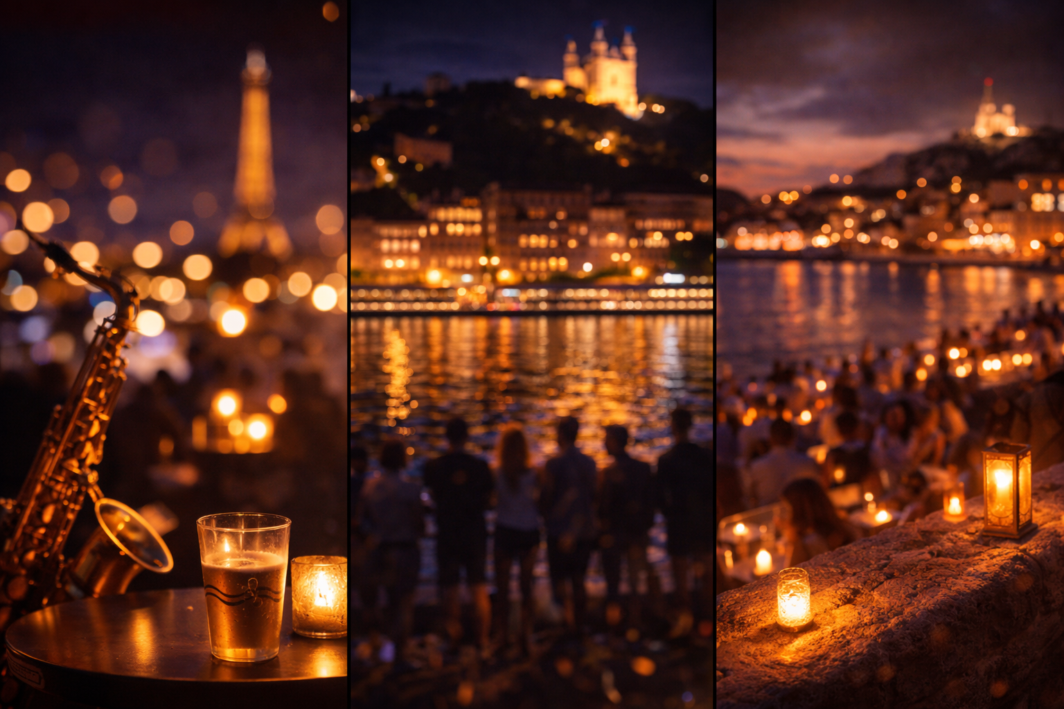 Blended night moods suggesting Paris, Lyon, and Marseille music scenes.