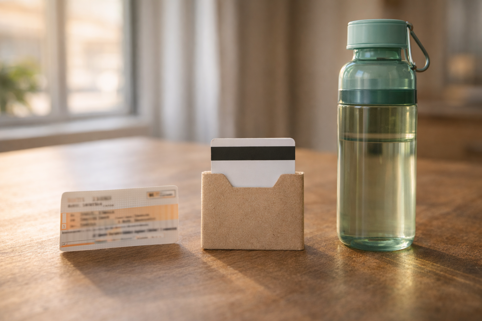 Three objects symbolizing transport, stay, and daily habits for sustainable travel.