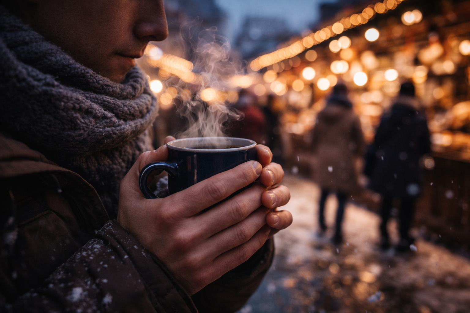 Red-and-white Christmas stalls in Nuremberg with a fairytale old-town atmosphere.