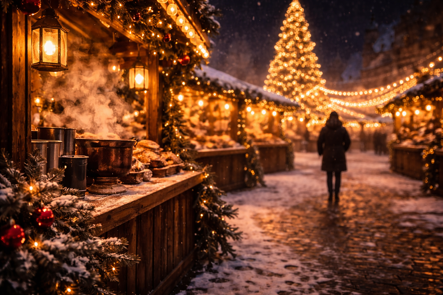 Final glowing Christmas market scene in Germany as the night winds down.