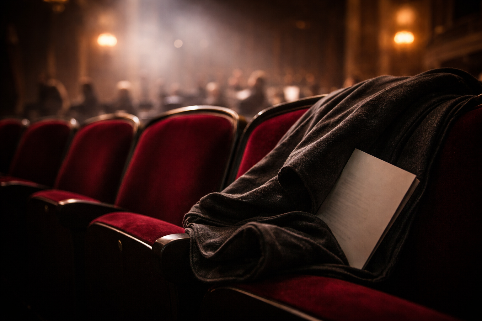 Germany music travel guide: Empty concert seat and distant stage haze after a music-filled night in Germany.