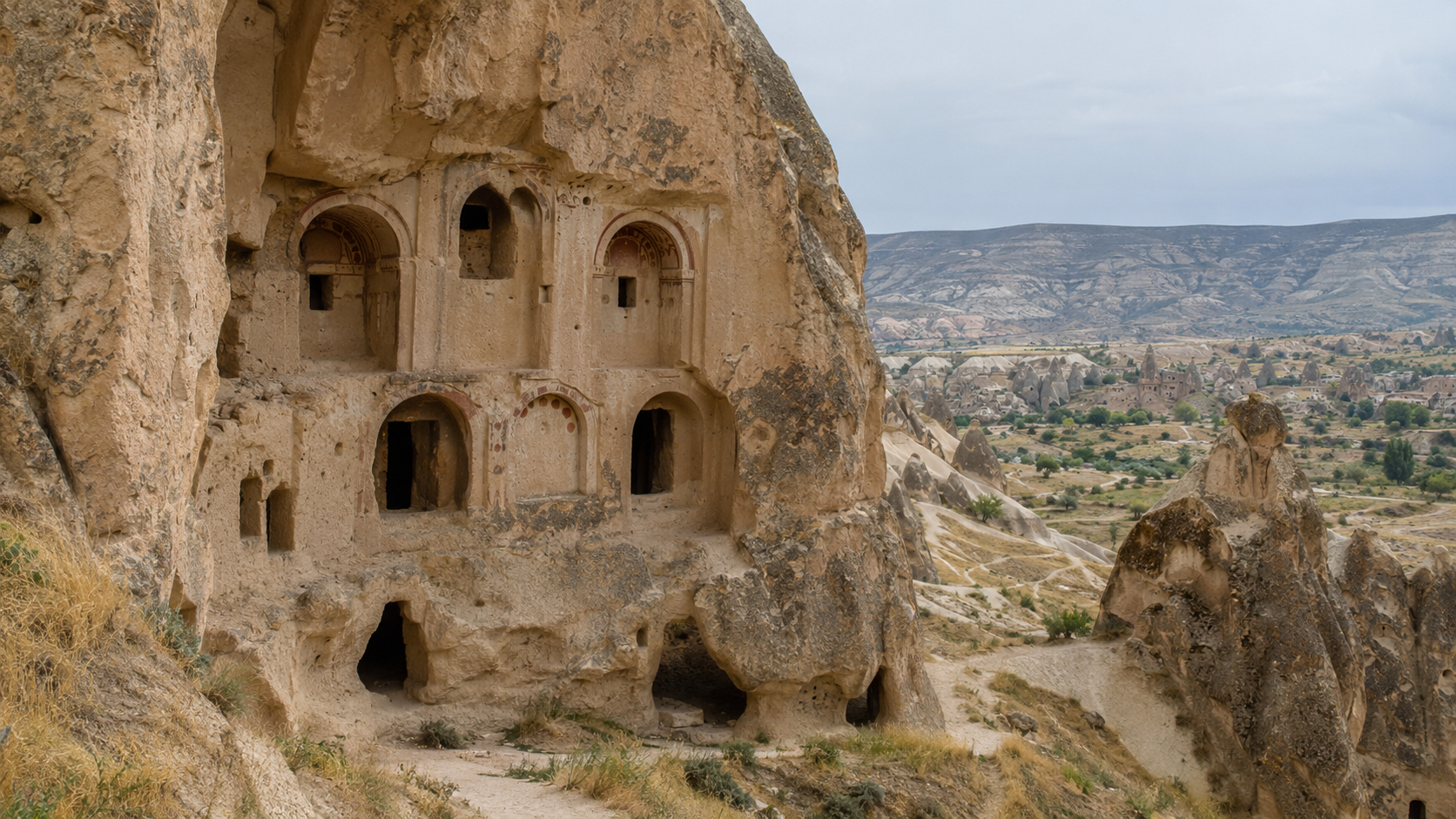 Göreme rock-cut churches carved into volcanic stone in Cappadocia