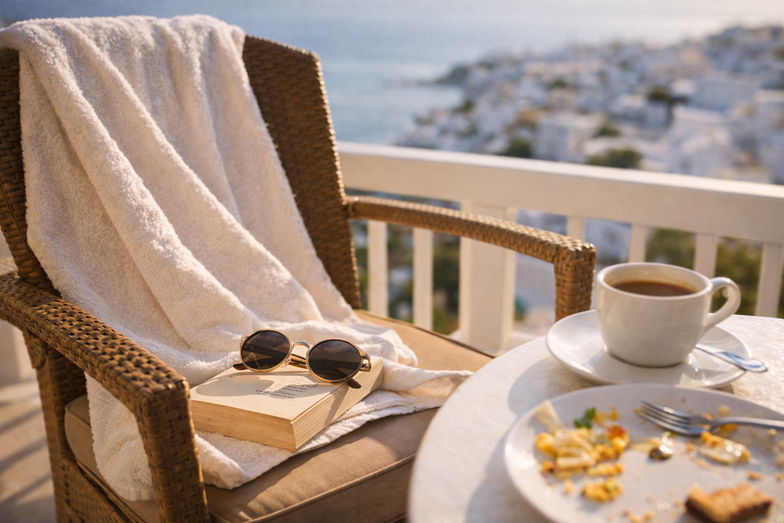 Hotel balcony morning scene showing the importance of staying long enough on an island.
