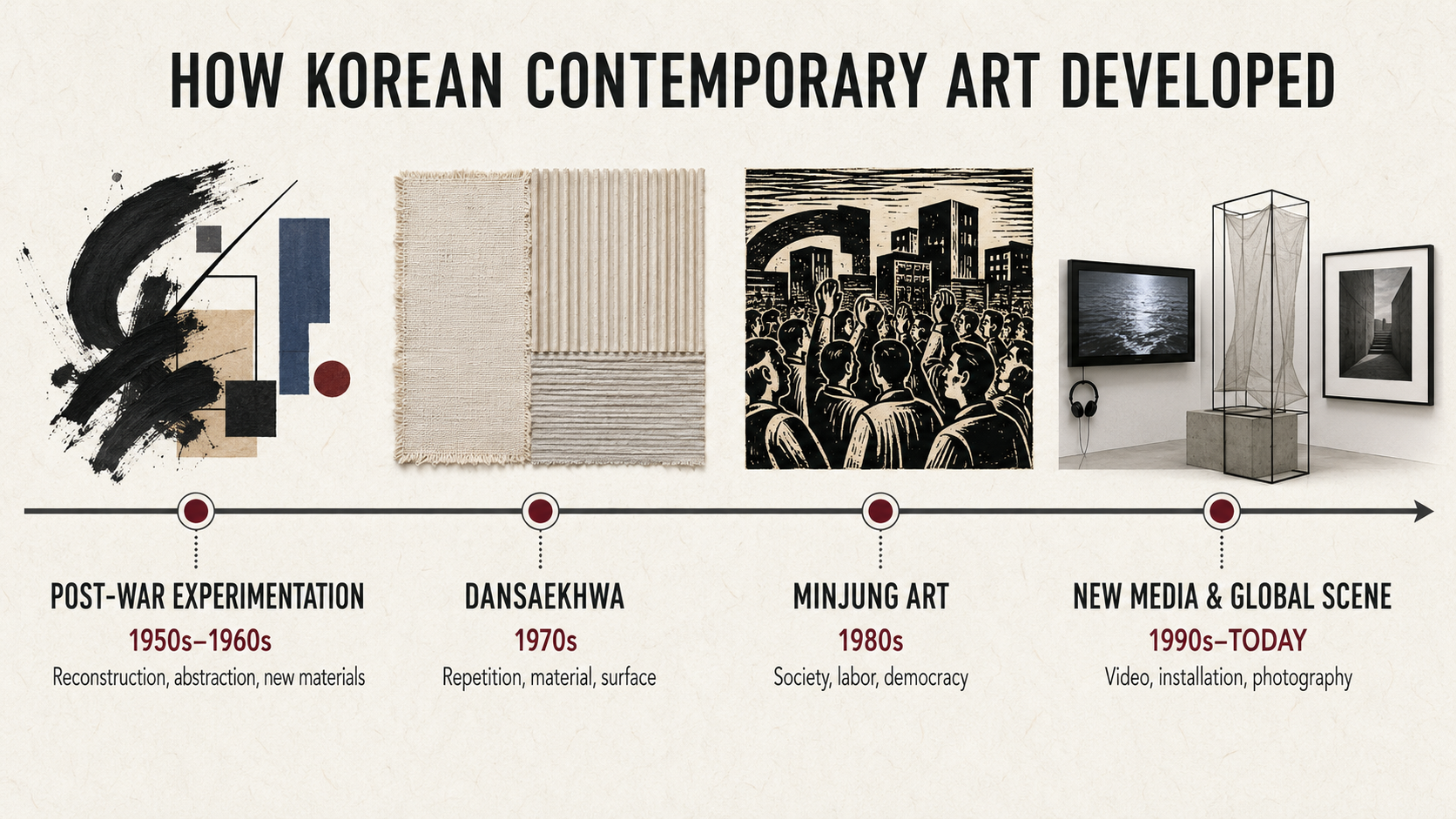 Timeline of Korean contemporary art from post-war experimentation to new media