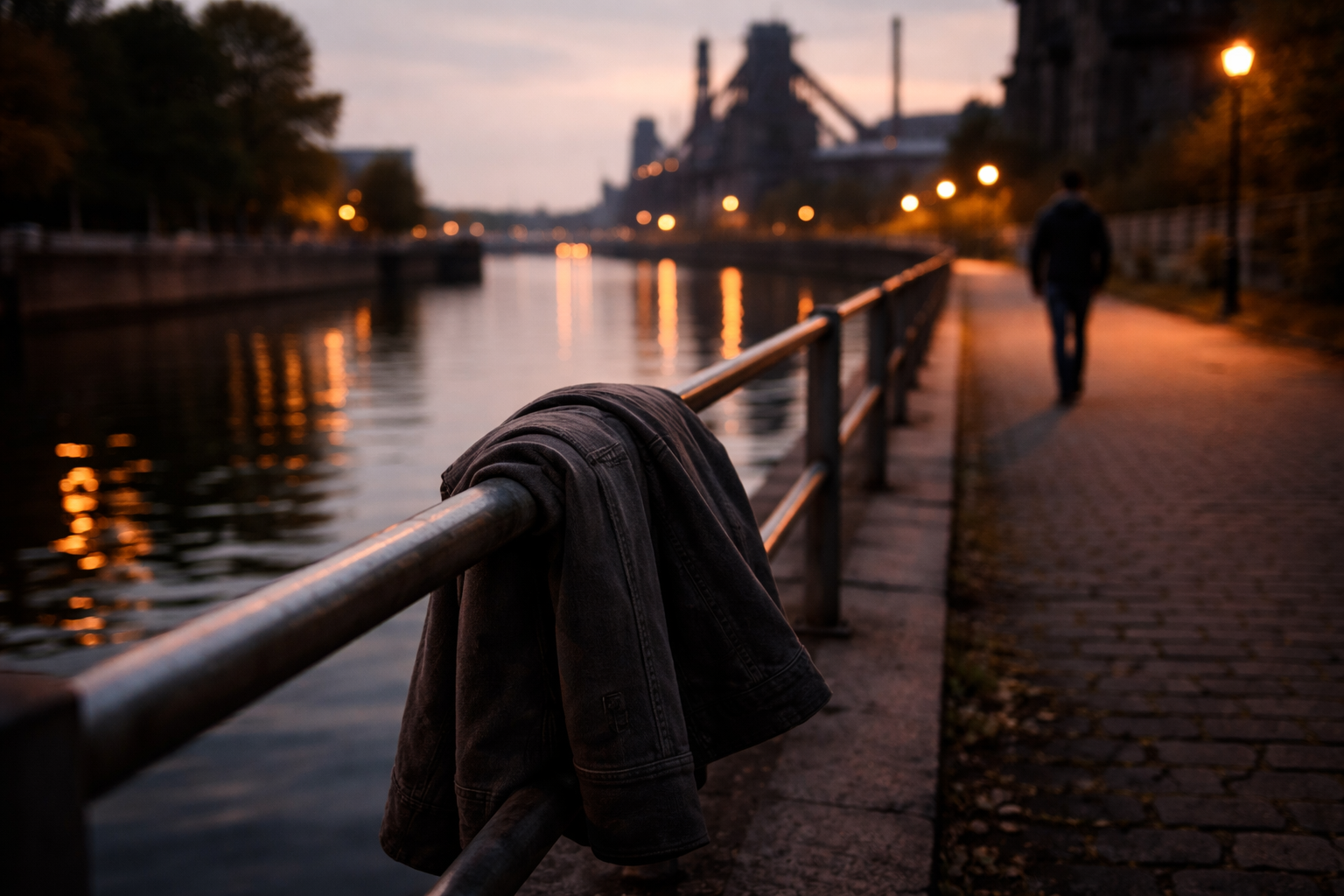 Evening canal walk balancing the heaviness of industrial heritage with calm city air.
