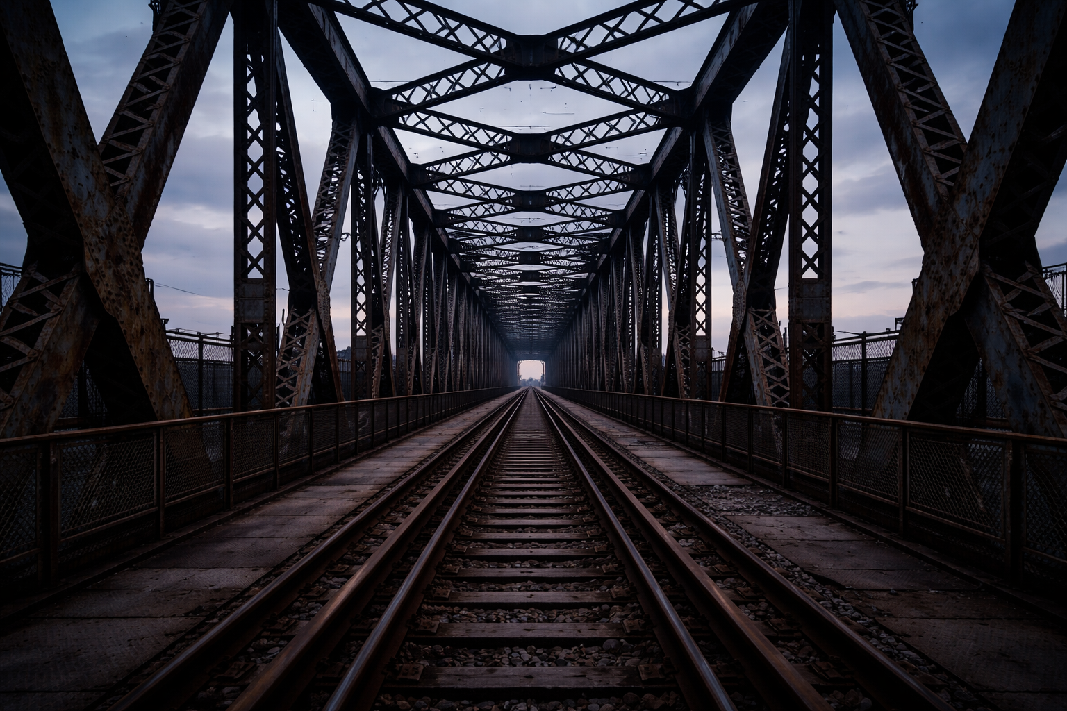 Germany industrial heritage travel guide: Repeating steel beams and rail lines showing the dramatic rhythm of industrial Germany.