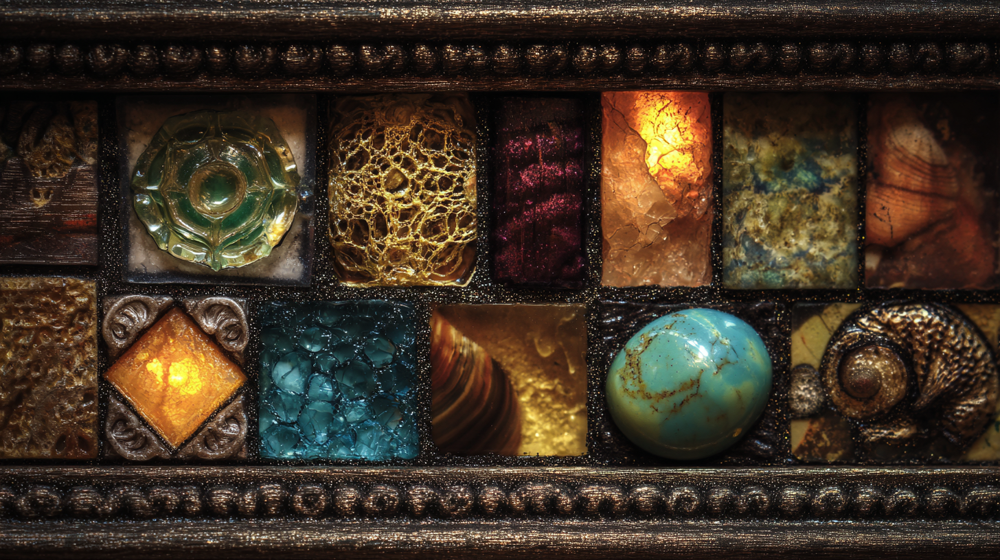 Close-up collage of textures representing Italian crafts.