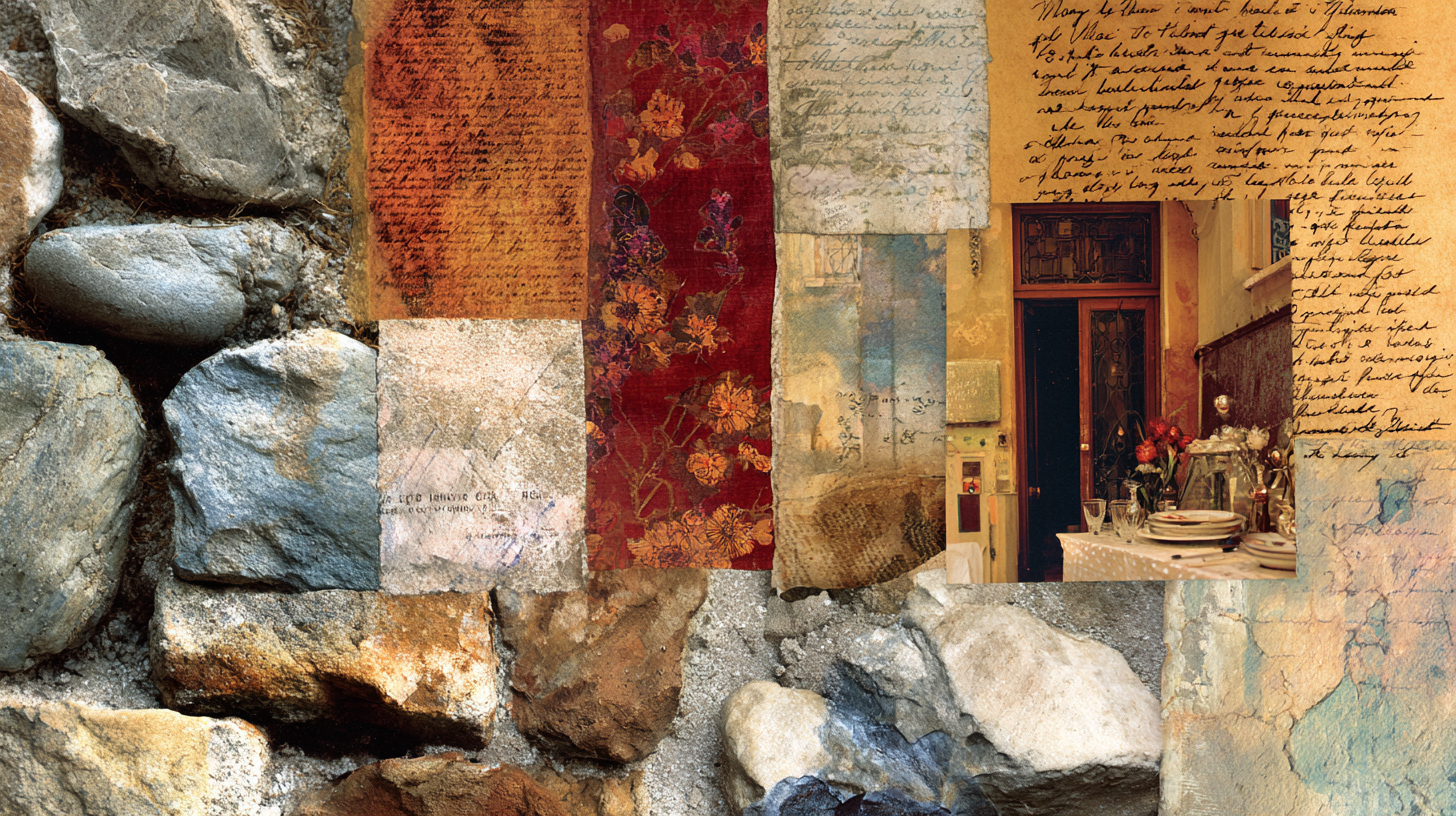 Artistic collage of textures symbolizing Italian cultural connection.