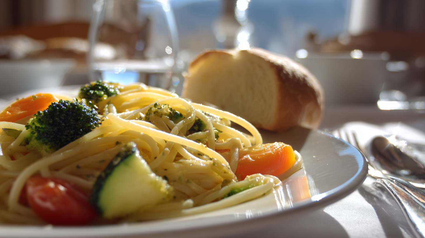 Close-up of a simple Italian meal served at a calm lunch table.