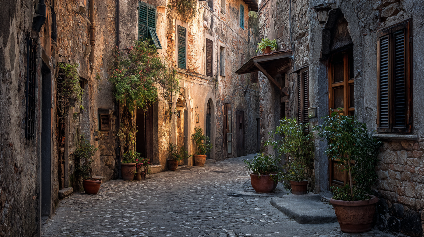Quiet Italian street reflecting sustainable daily life.