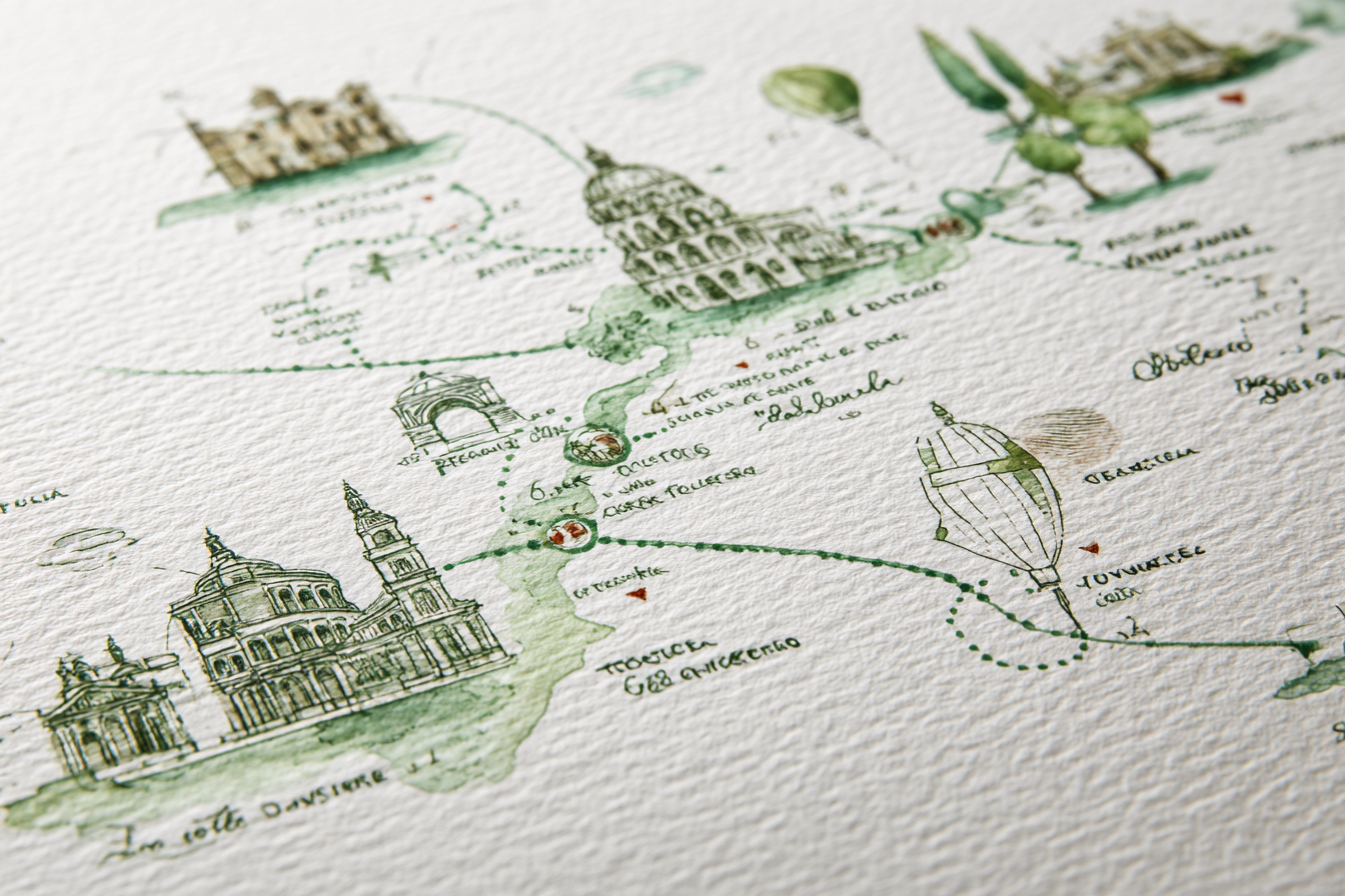 Sustainable Italy Travel Guide 2025: Illustrated travel map showing a sustainable Italy train itinerary from Rome to Orvieto and Florence, highlighting slow travel routes by rail.