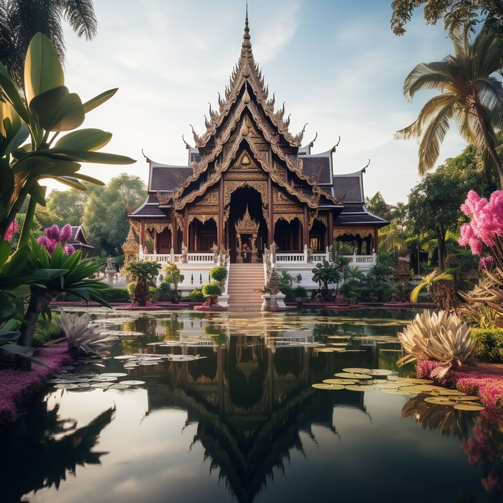 A montage of majestic Thai temples and a serene meditation retreat.