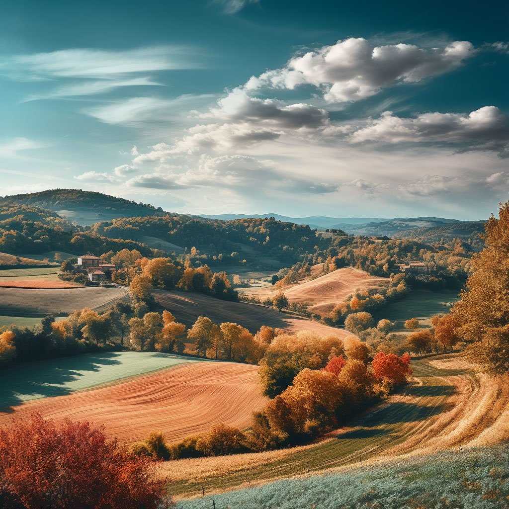 A panoramic shot of an Italian landscape, capturing the changing seasons.