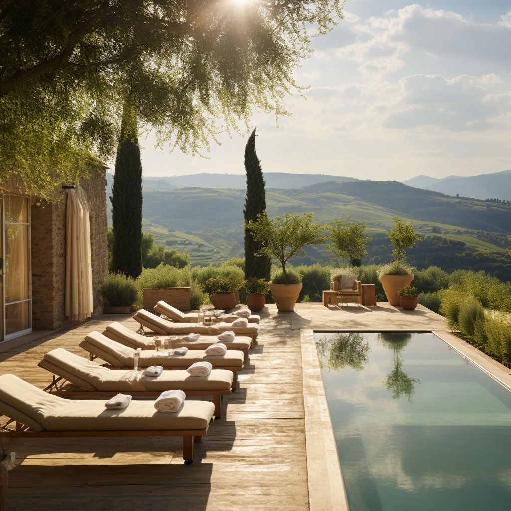 A tranquil spa or a yoga mat amidst an idyllic Italian countryside.