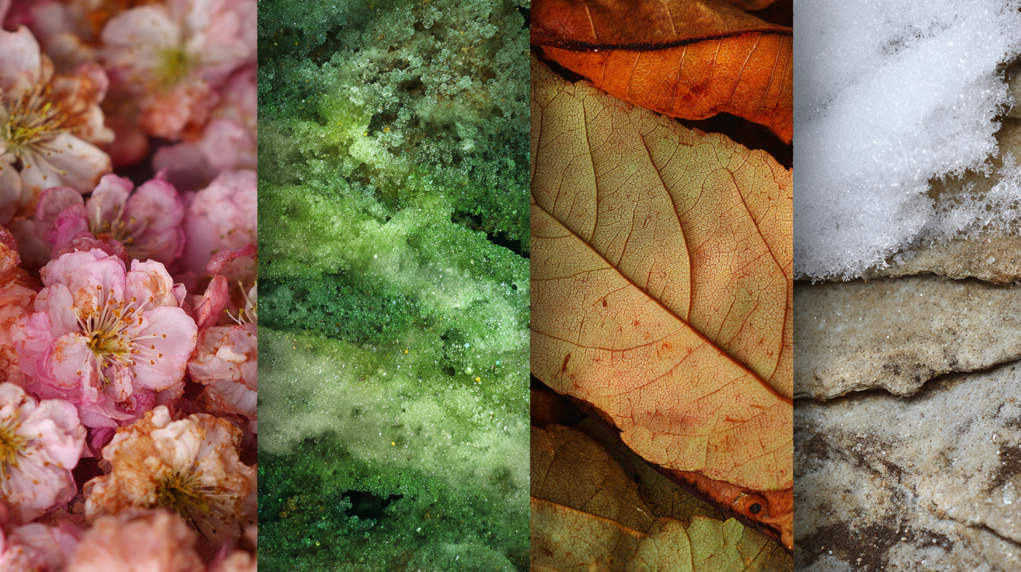 Collage of four Korean seasons shown through textures and details.