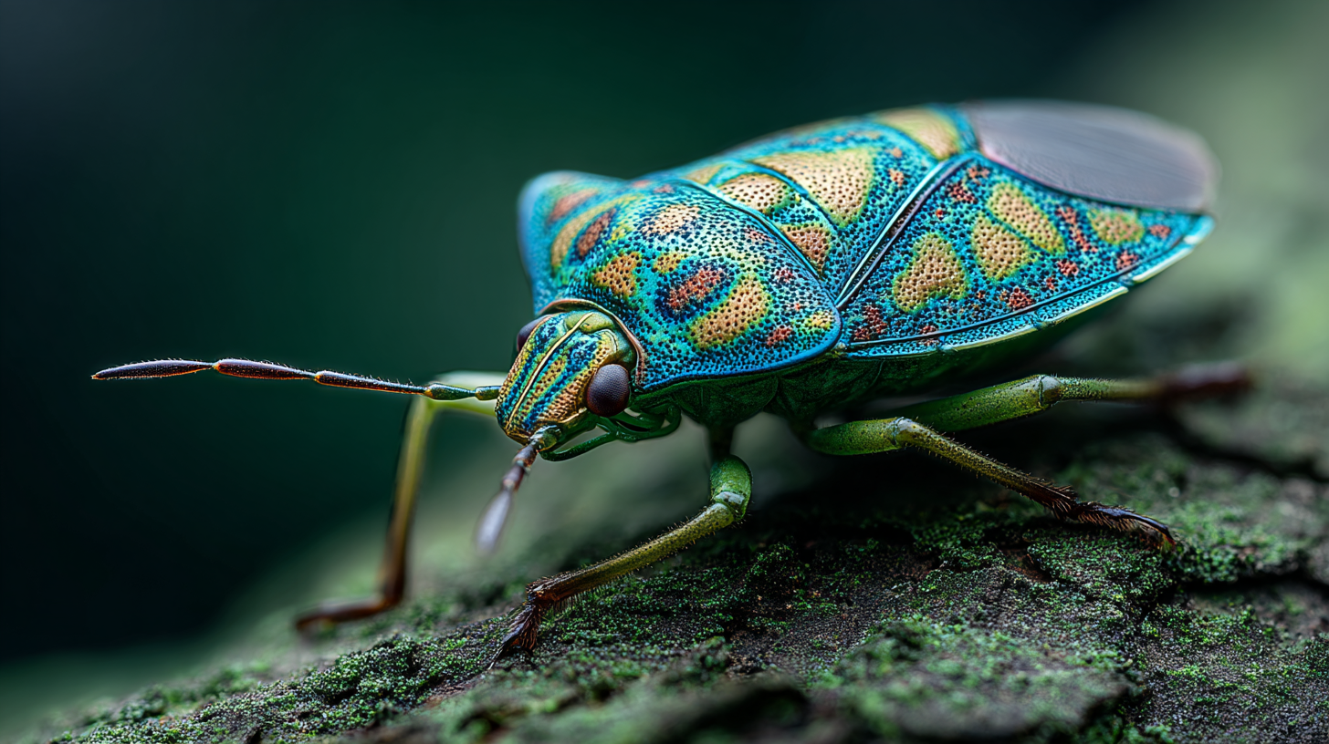 Thailand wildlife: Close-up of colorful lantern bug on bark.