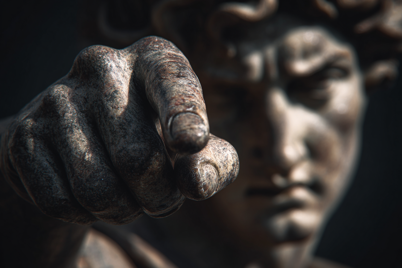 Italian Art and Architecture: Close-up of Michelangelo's David statue in the Accademia Gallery, a symbol of Renaissance art in Florence.