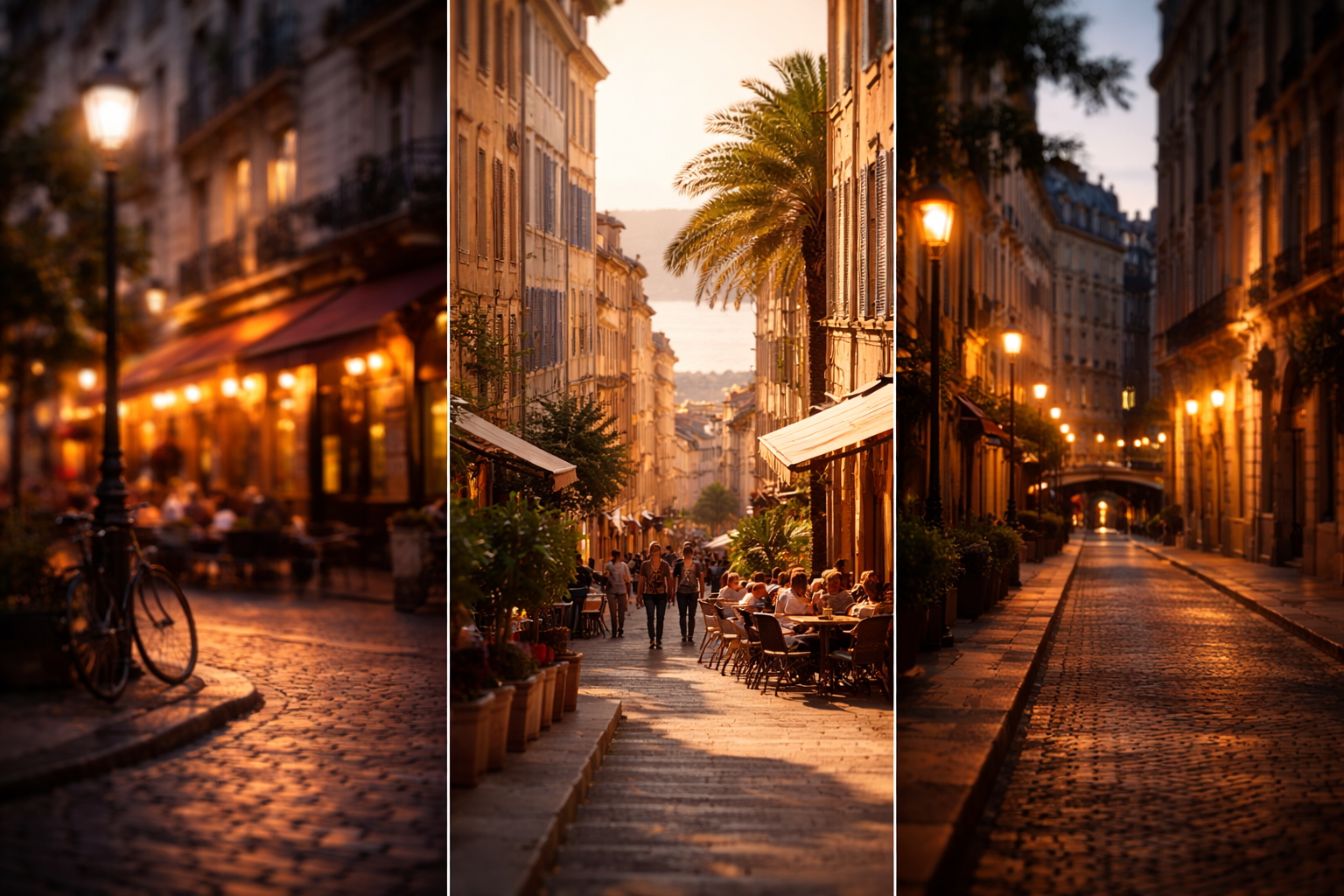A blended mood frame suggesting Paris, Marseille, and Lyon modern energy.