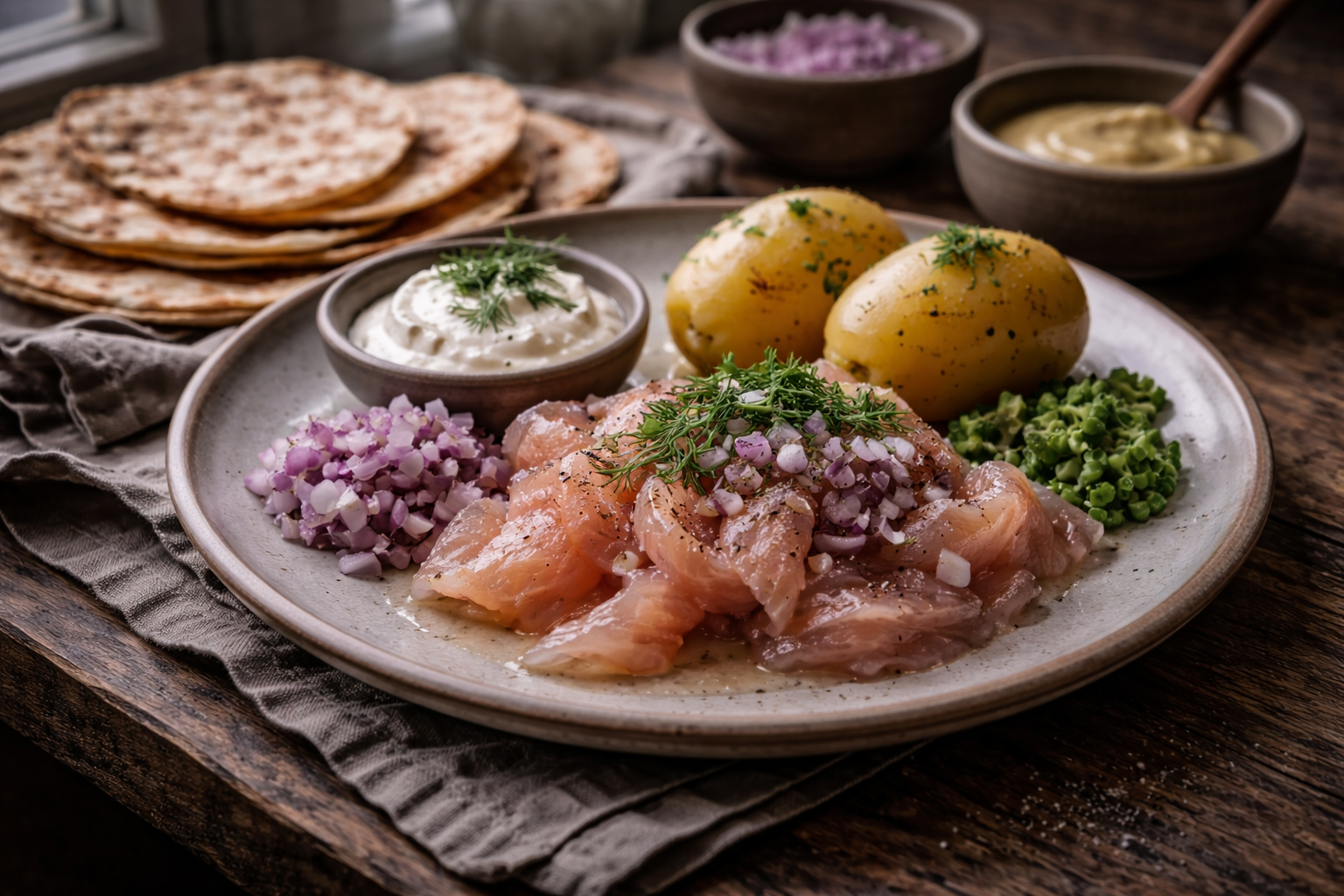 Rakfisk served in a simple traditional way that emphasizes Norwegian culinary identity.